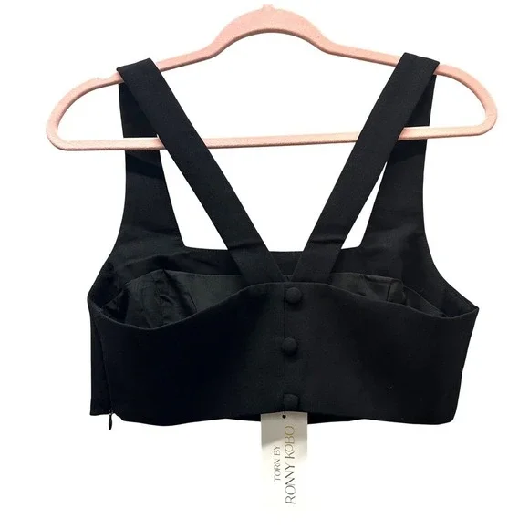 Torn by Ronny Kobo Bex Top Black Cropped Square Neck Sleeveless NWT Size S - Picture 5 of 11